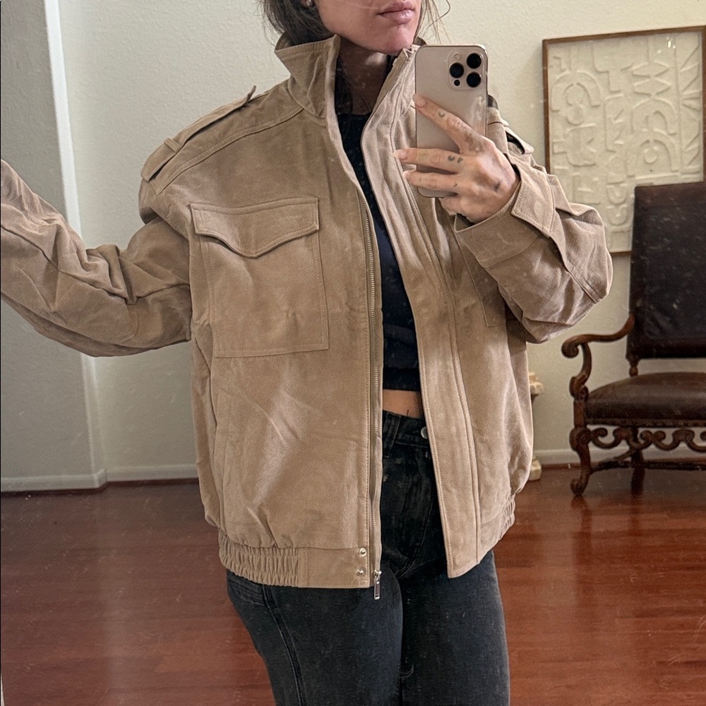 Tan Women's Jacket oversized high collar new